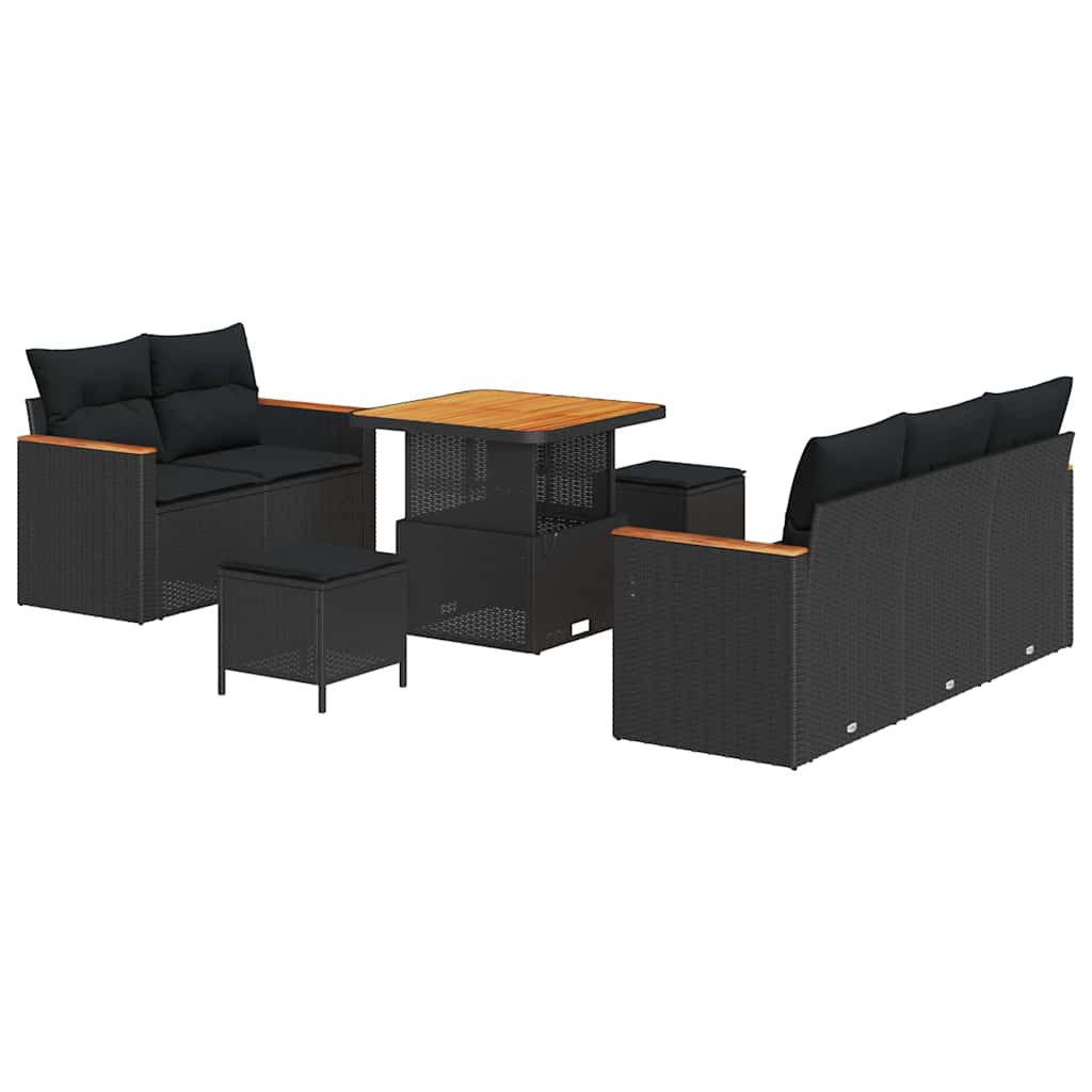 Garden Sofa Set with Cushion 8 pcs Black Poly rattan
