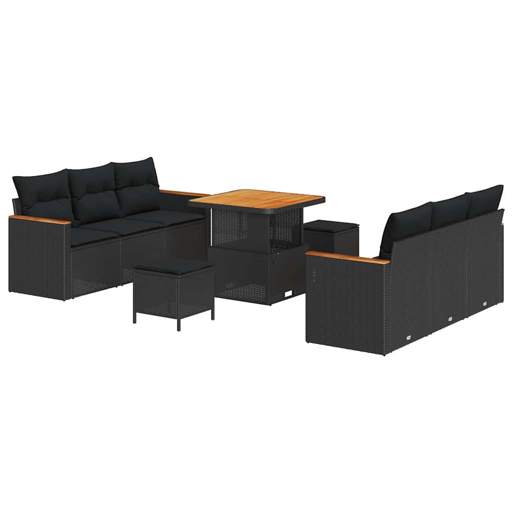 Garden Sofa Set with Cushion 9 pcs Black Poly rattan