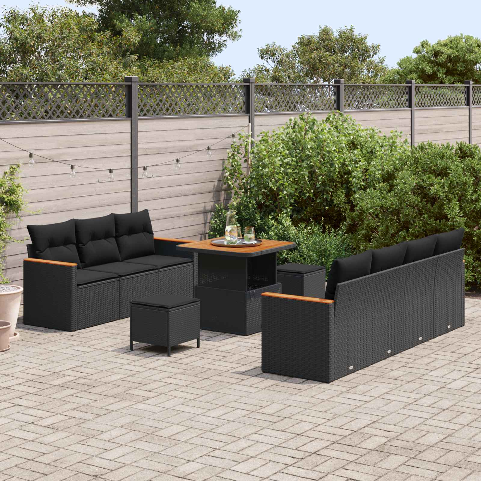 Garden Sofa Set 10 pcs Black Poly Rattan