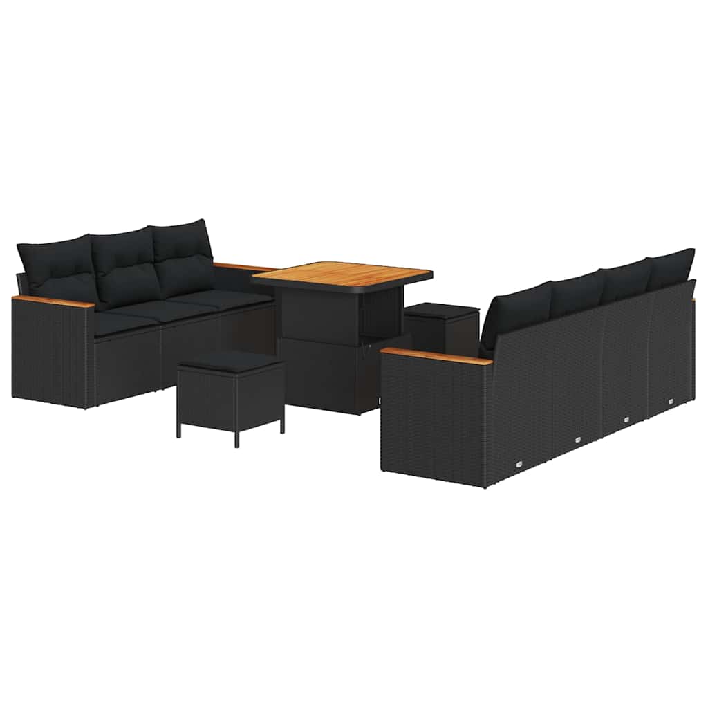 Garden Sofa Set with Cushion 10 pcs Black Poly rattan