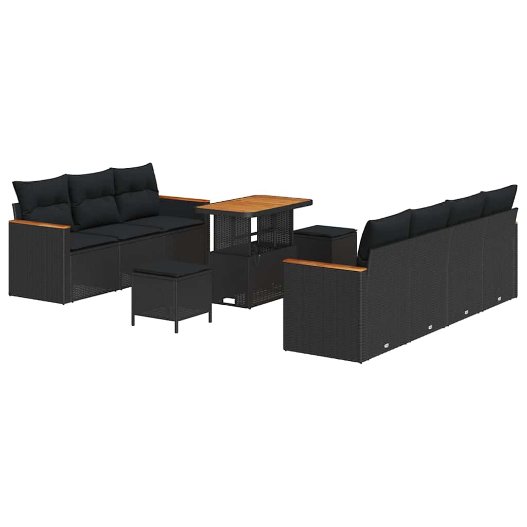 Garden Sofa Set with Cushion 10 pcs Black Poly rattan