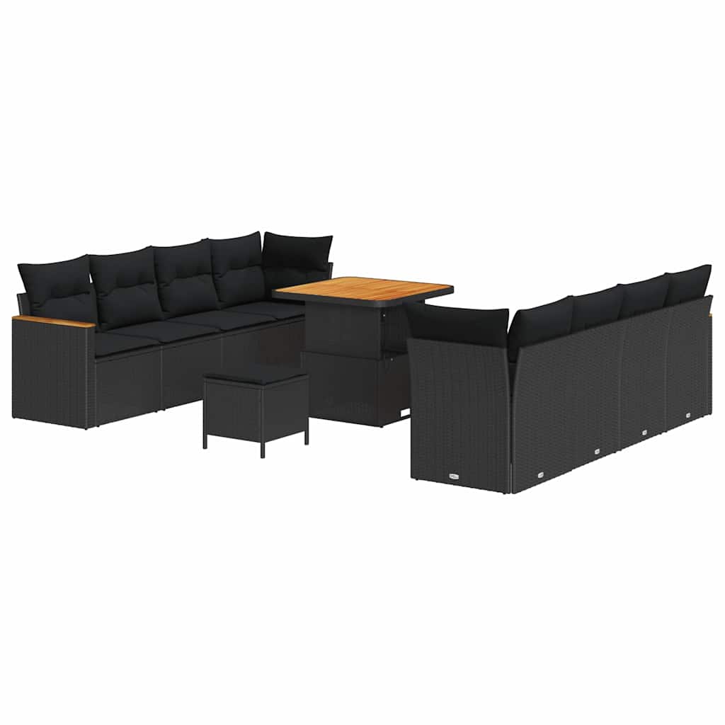 Garden Sofa Set with Cushion 11 pcs Black Poly rattan