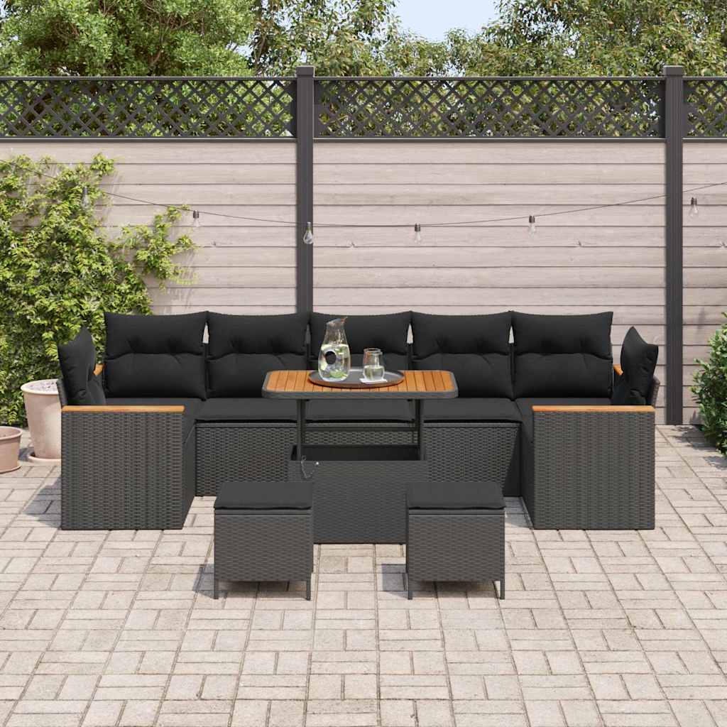 Garden Sofa Set with Cushion 10 pcs Black Poly rattan