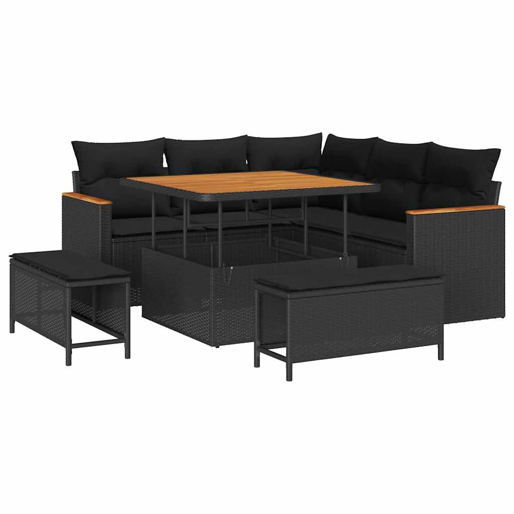 Garden Sofa Set with Cushion 8 pcs Black Poly rattan