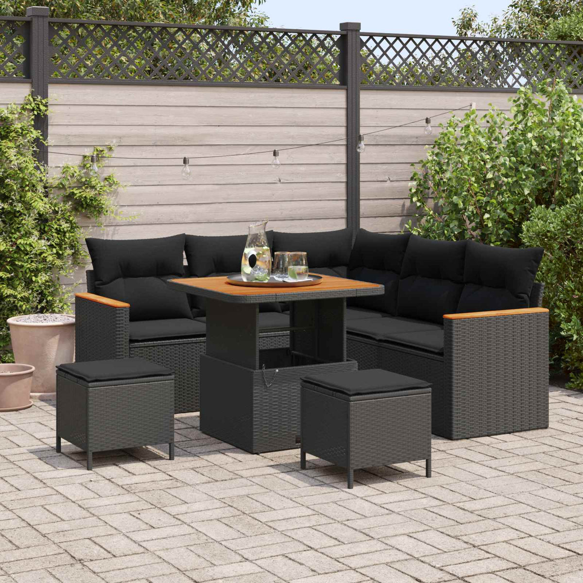 Garden Sofa Set 8 pcs Black Poly Rattan