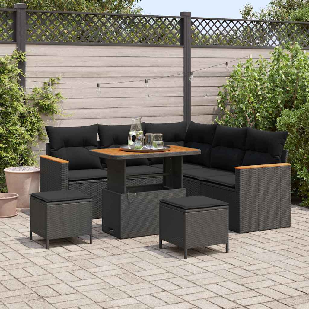 Garden Sofa Set with Cushion 8 pcs Black Poly rattan