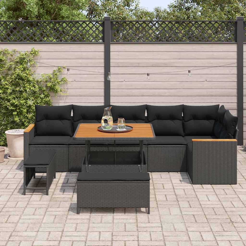 Garden Sofa Set with Cushion 9 pcs Black Poly rattan