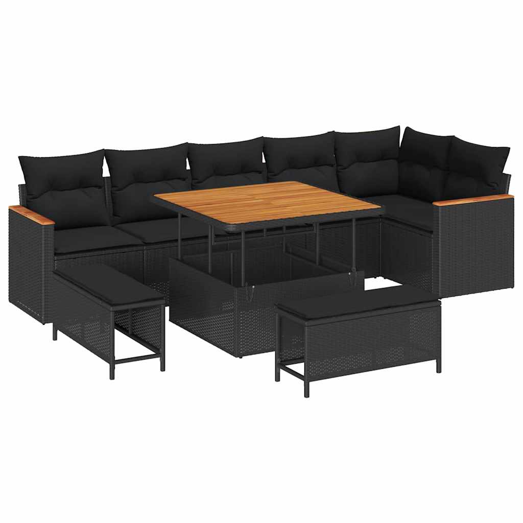 Garden Sofa Set with Cushion 9 pcs Black Poly rattan