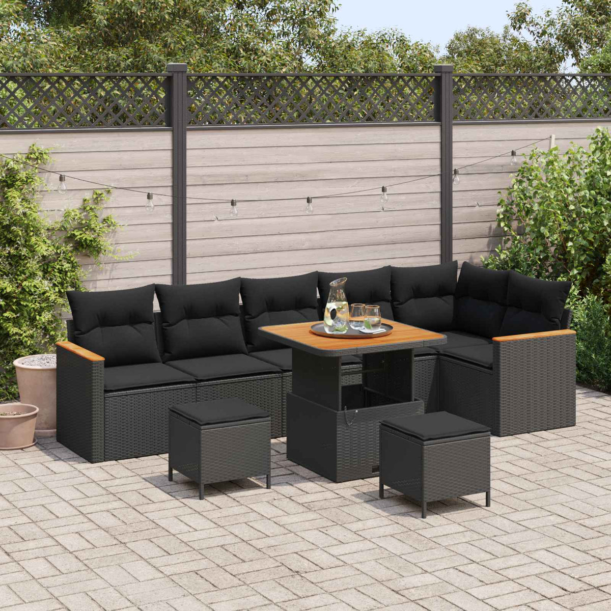 Garden Sofa Set 9 pcs Black Poly Rattan