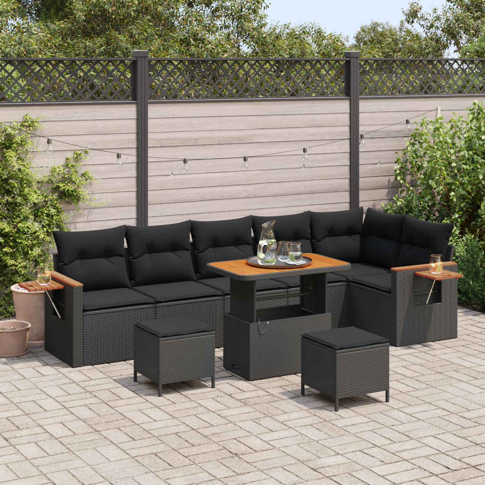 Garden Sofa Set 9 pcs Black Poly Rattan