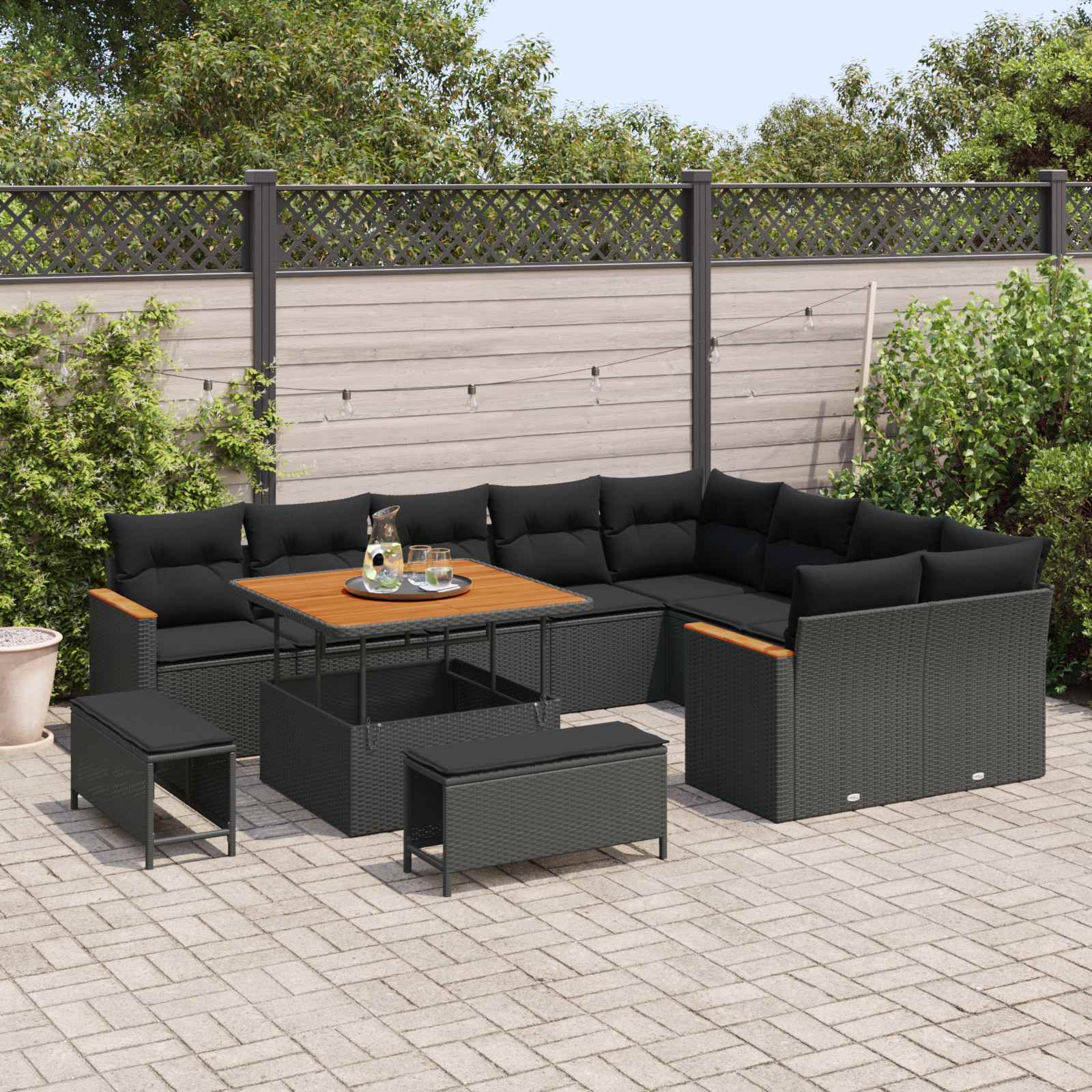 Garden Sofa Set 12 pcs Black Poly Rattan