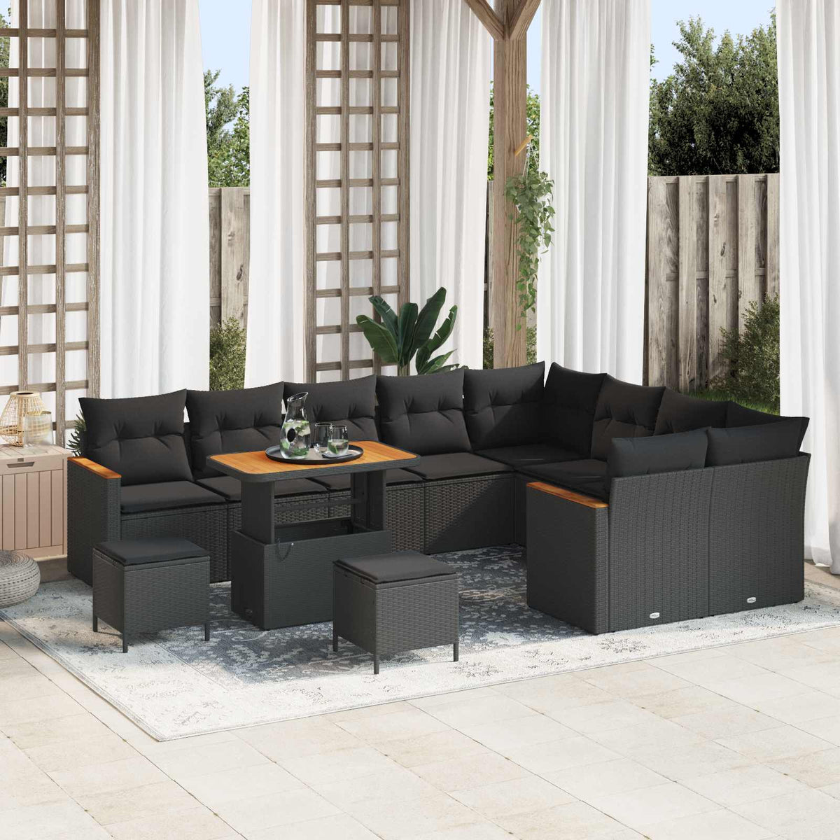 Garden Sofa Set 12 pcs Black Poly Rattan