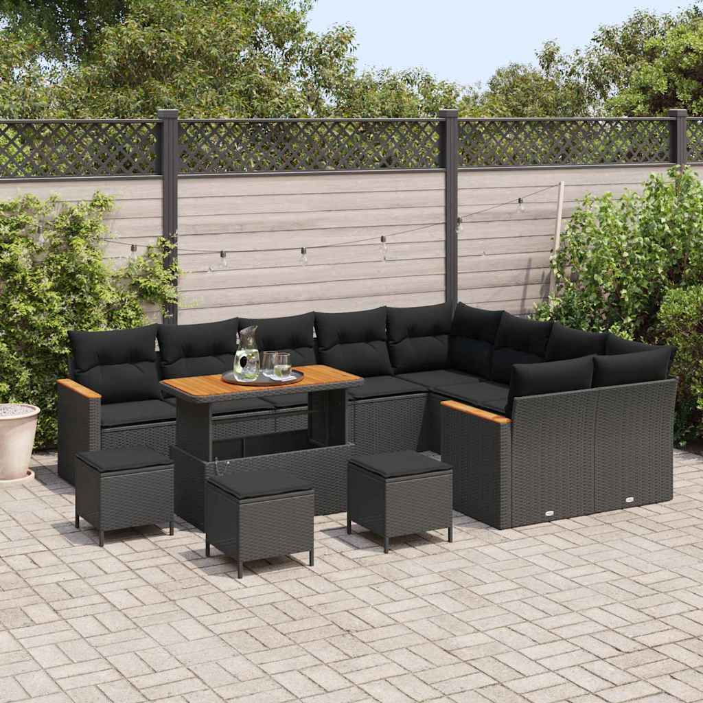 Garden Sofa Set with Cushion 13 pcs Black Poly rattan