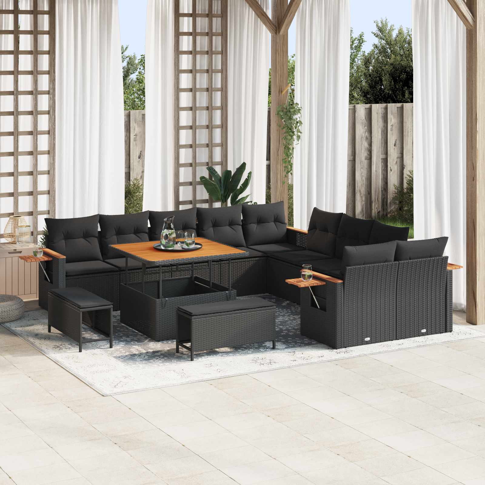 Garden Sofa Set 13 pcs Black Poly Rattan