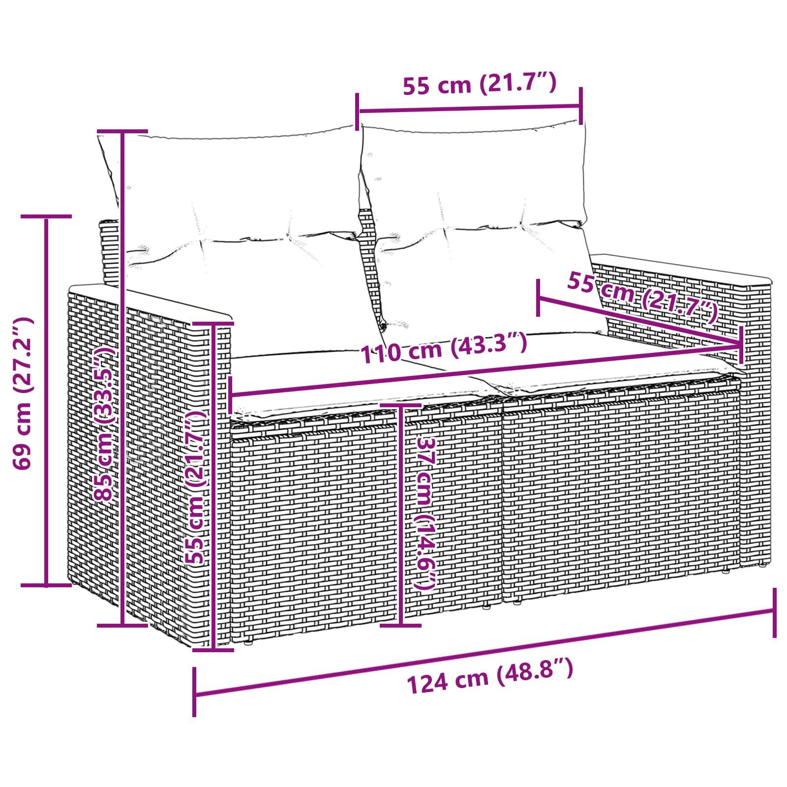 Garden Sofa Set with Cushion 13 pcs Black Poly rattan