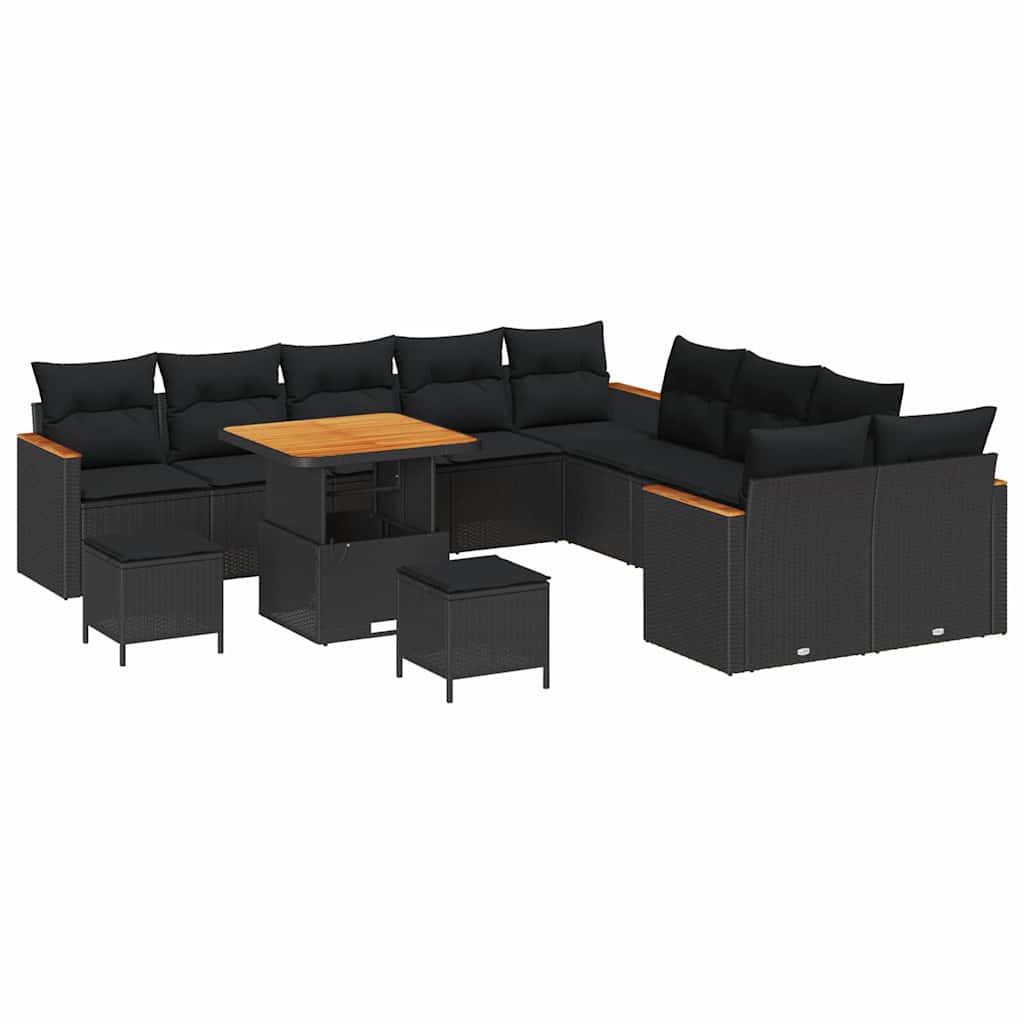 Garden Sofa Set with Cushion 13 pcs Black Poly rattan