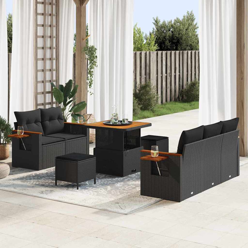 Garden Sofa Set 8 pcs Black Poly rattan and powder-coated steel