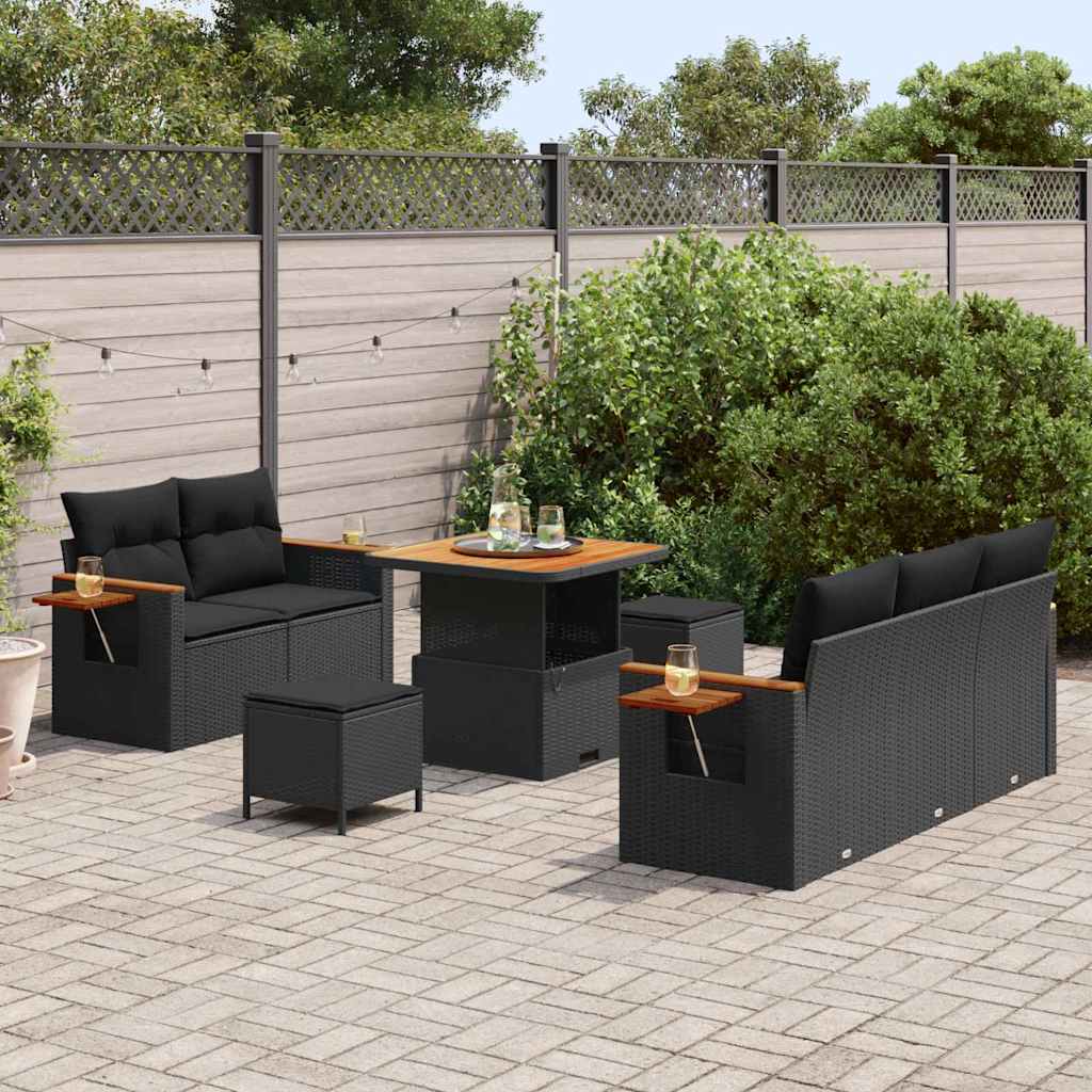 Garden Sofa Set 8 pcs Black Poly rattan and powder-coated steel