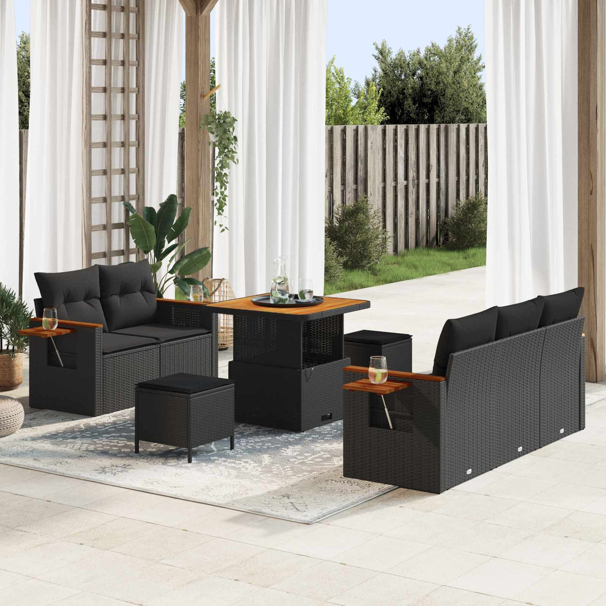 Garden Sofa Set 8 pcs Black Poly Rattan and Powder-Coated Steel