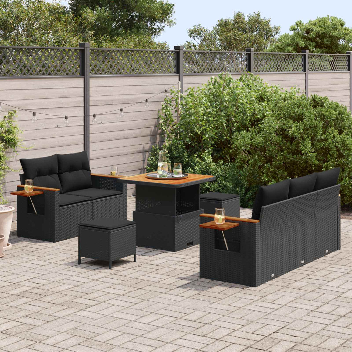 Garden Sofa Set 8 pcs Black Poly Rattan and Powder-Coated Steel