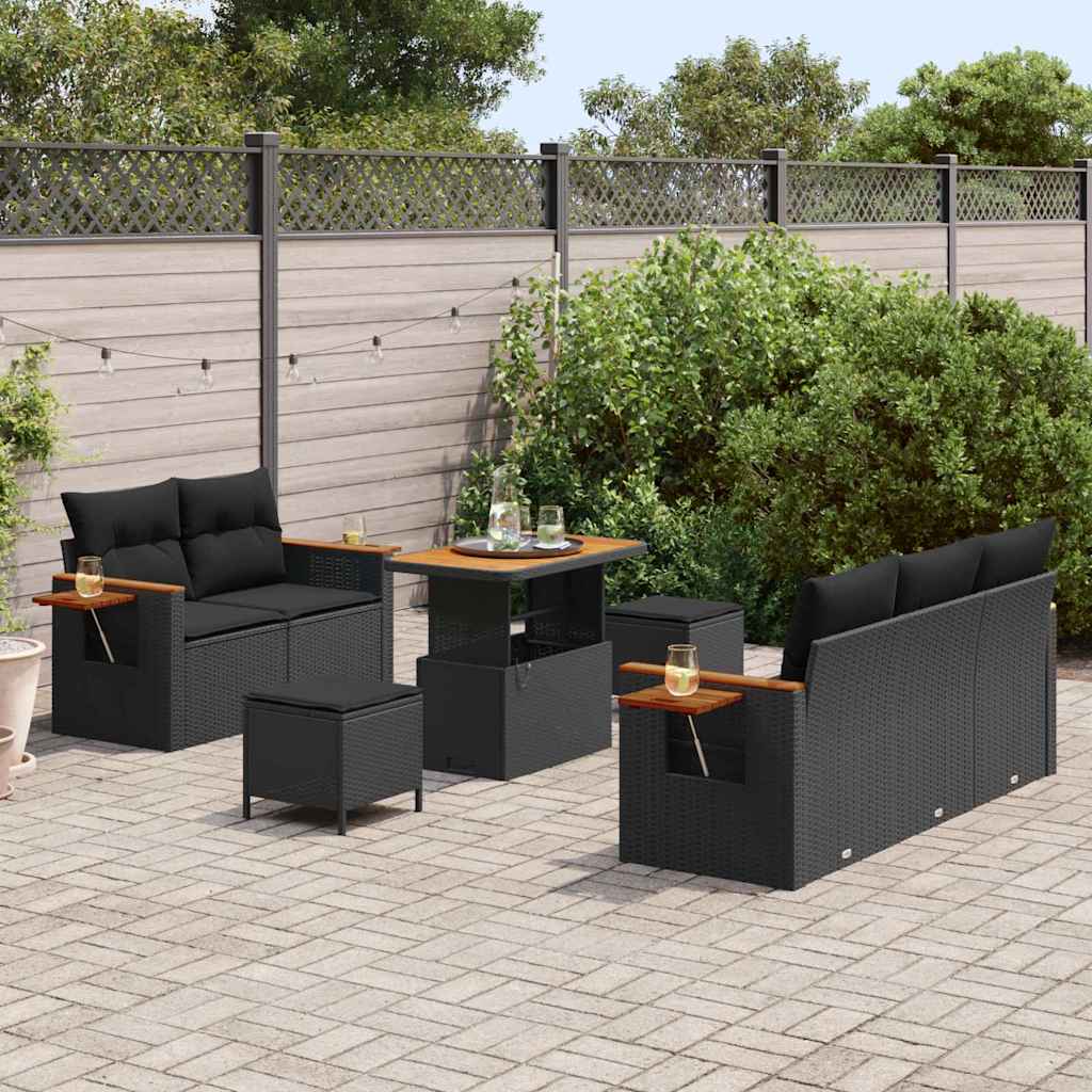 Garden Sofa Set 8 pcs Black Poly rattan and powder-coated steel