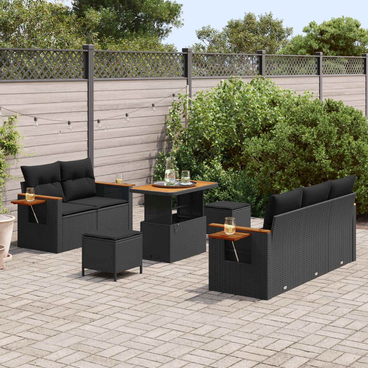 Garden Sofa Set 8 pcs Black Poly Rattan and Powder-Coated Steel
