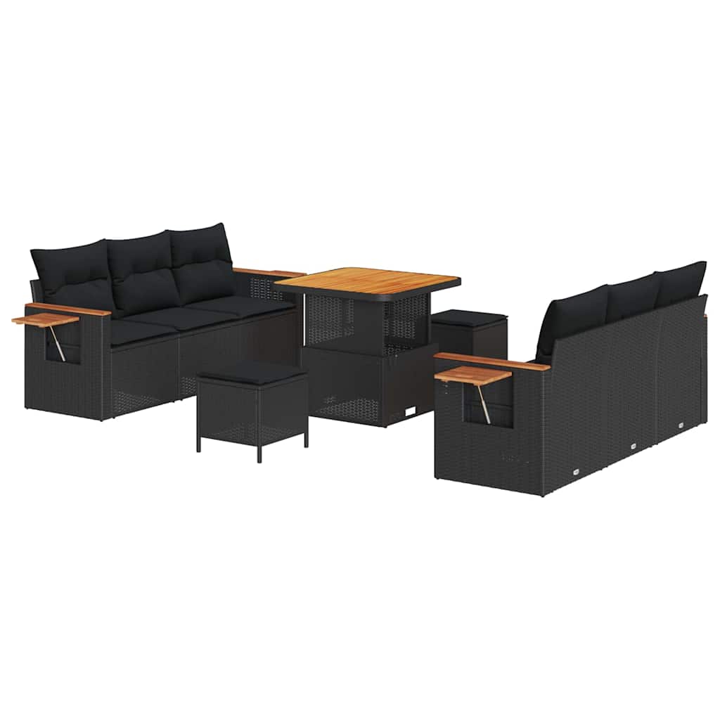 Garden Sofa Set with Cushion Manual 9 pcs Black 80 x 80 x 71 cm