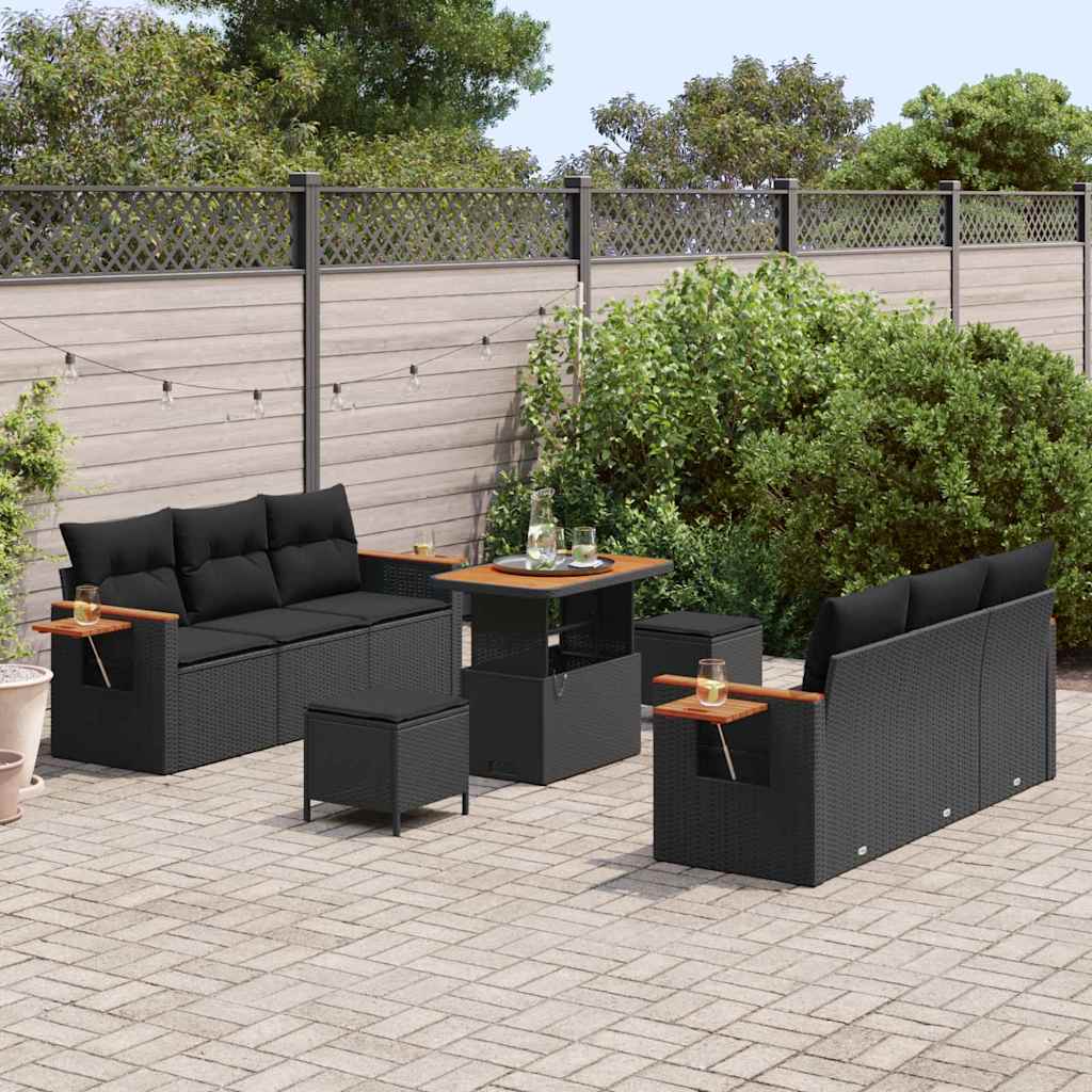 Garden Sofa Set with Cushion Manual 9 pcs Black 90 x 55 x 71 cm