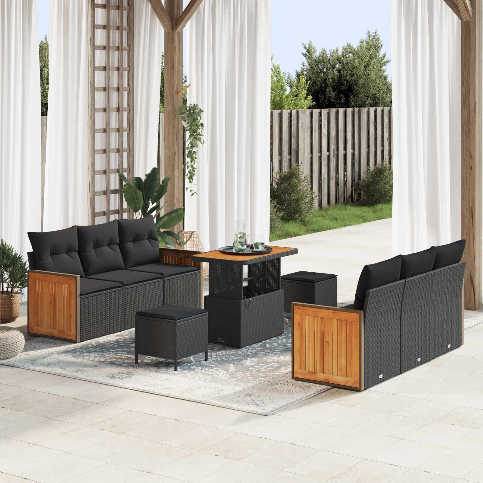 Garden Sofa Set 9 pcs 8-Seater Black