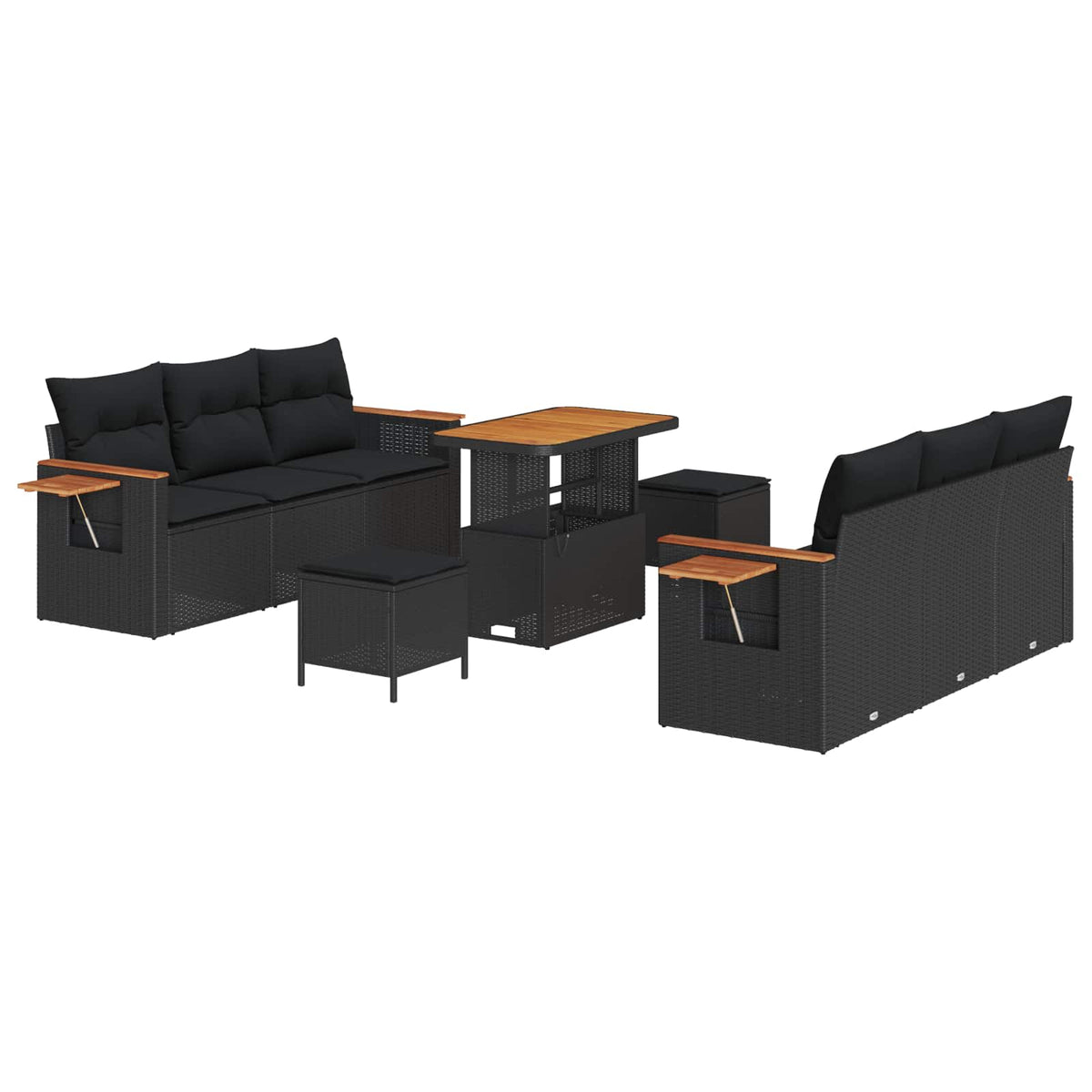 Garden Sofa Set 9 pcs Black Poly Rattan and Powder-Coated Steel