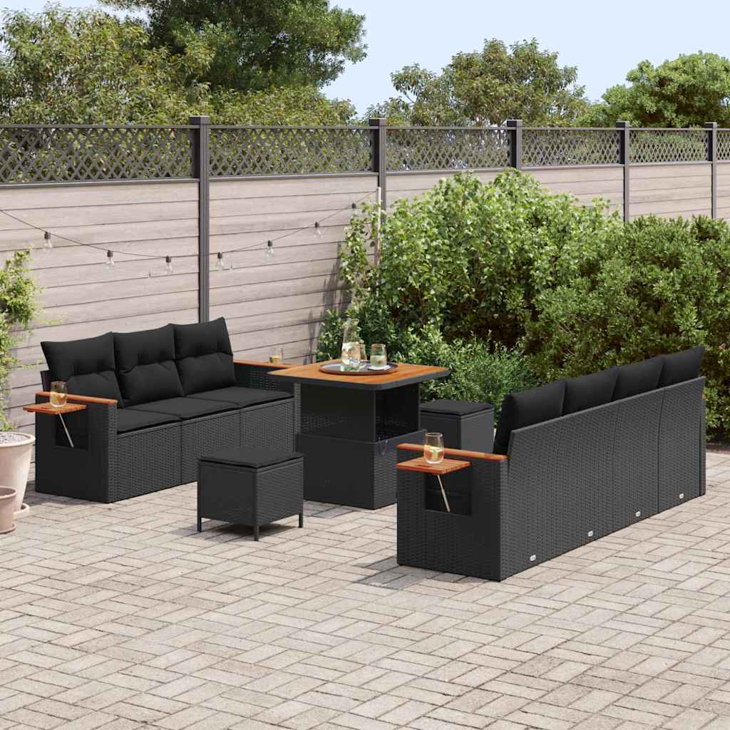 Garden Sofa Set with Cushion 10 pcs Black 80 x 80 x 71 cm