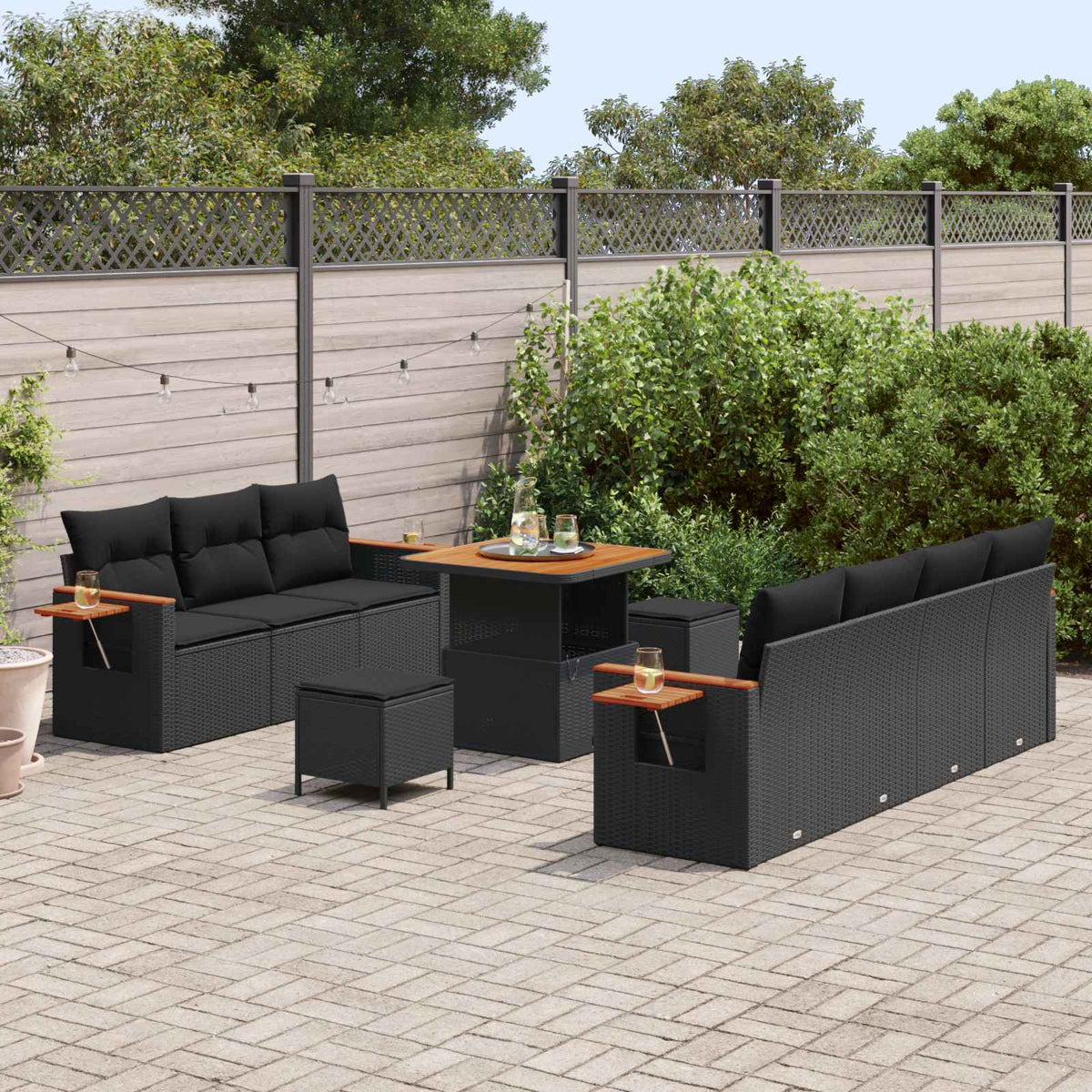 Garden Sofa Set with Cushion 10 pcs Black