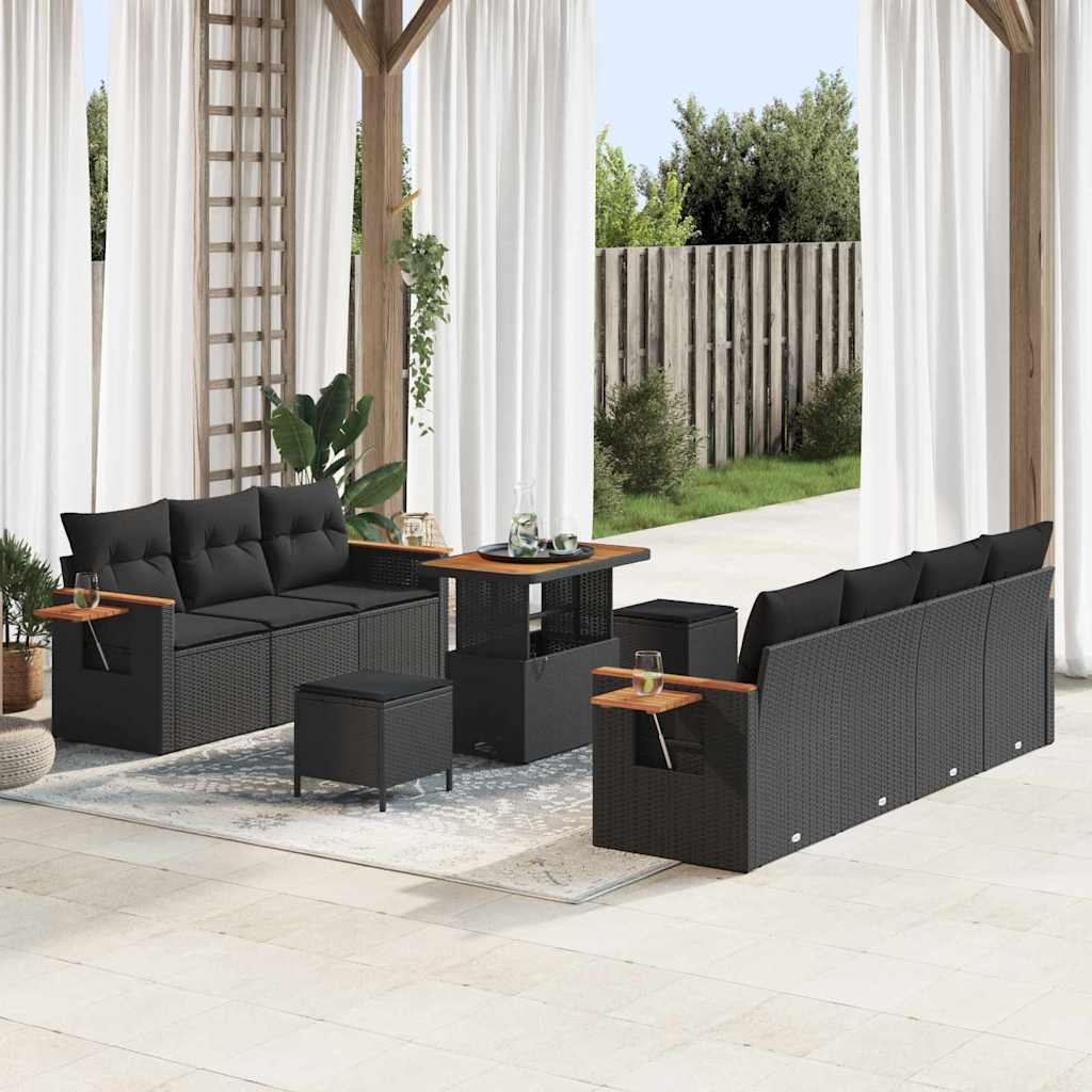 Garden Sofa Set with Cushion 10 pcs Black 90 x 55 x 71 cm