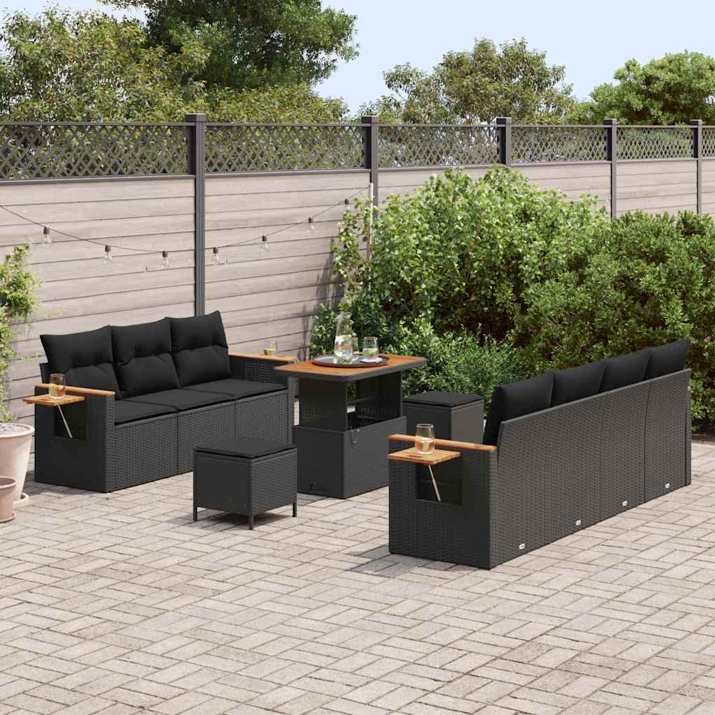 Garden Sofa Set with Cushion Manual 10 pcs Black