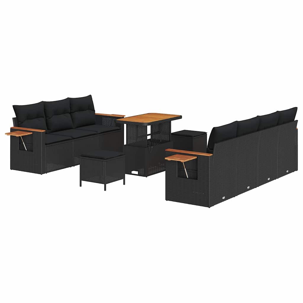 Garden Sofa Set with Cushion 10 pcs Black 90 x 55 x 71 cm
