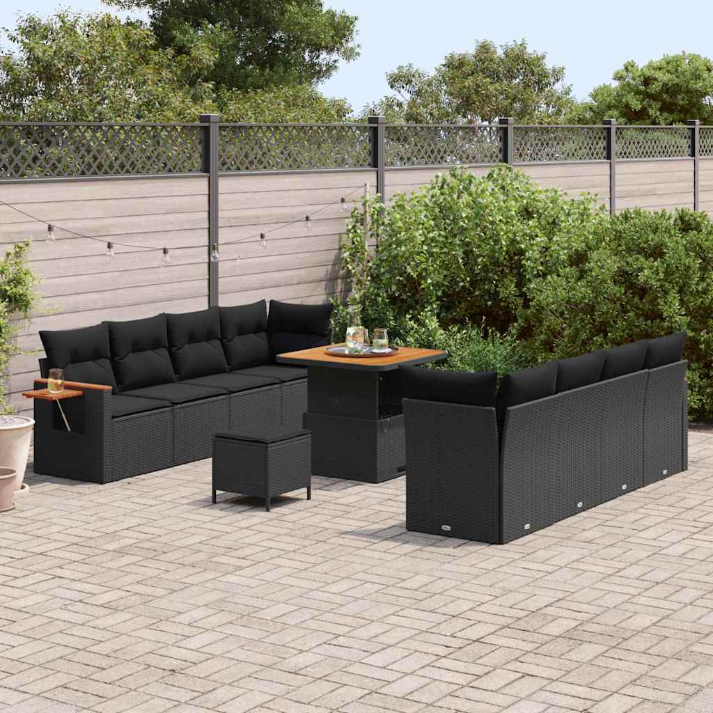 Garden Sofa Set with Cushion Manual 11 pcs Black