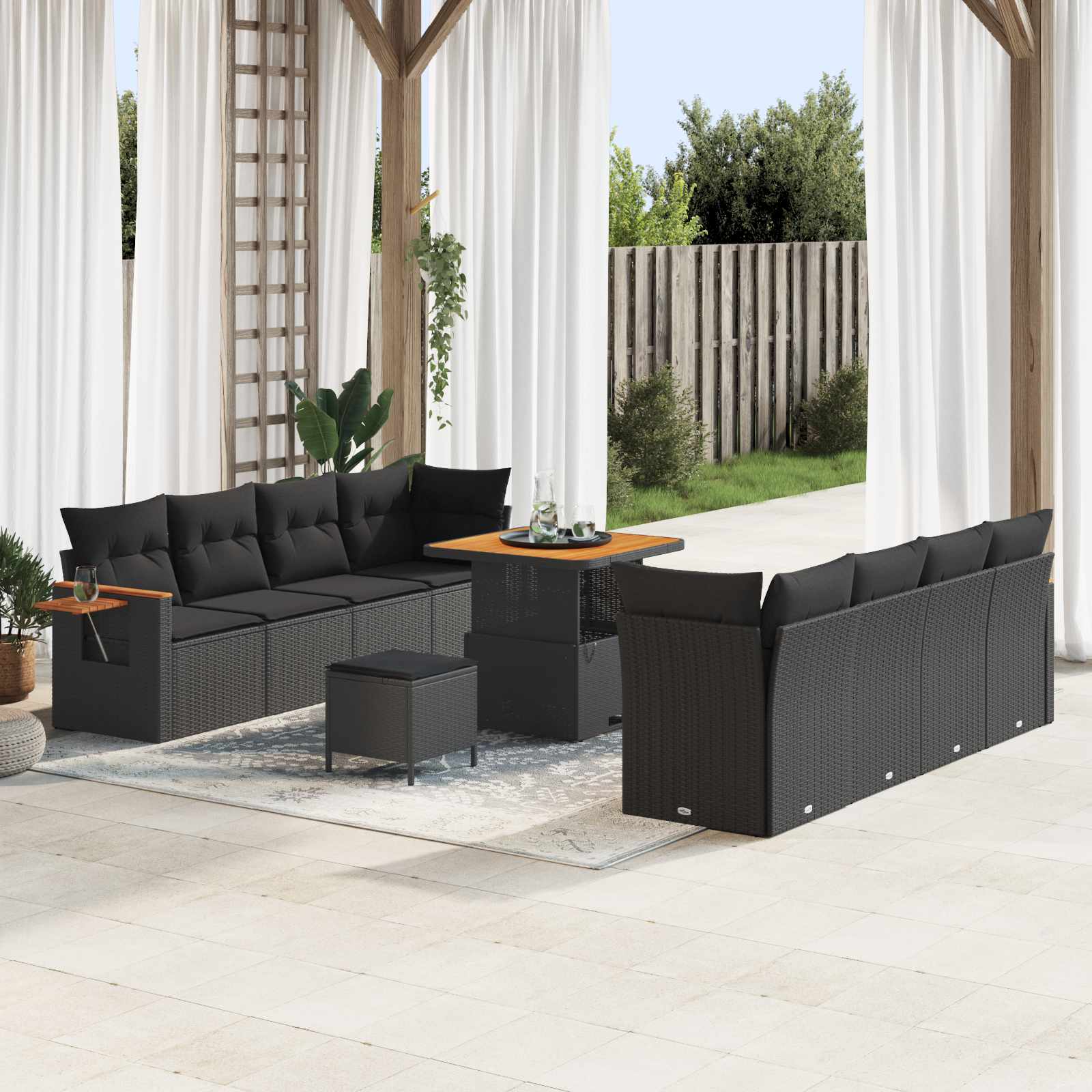 Garden Sofa Set with Cushion 11 pcs Black