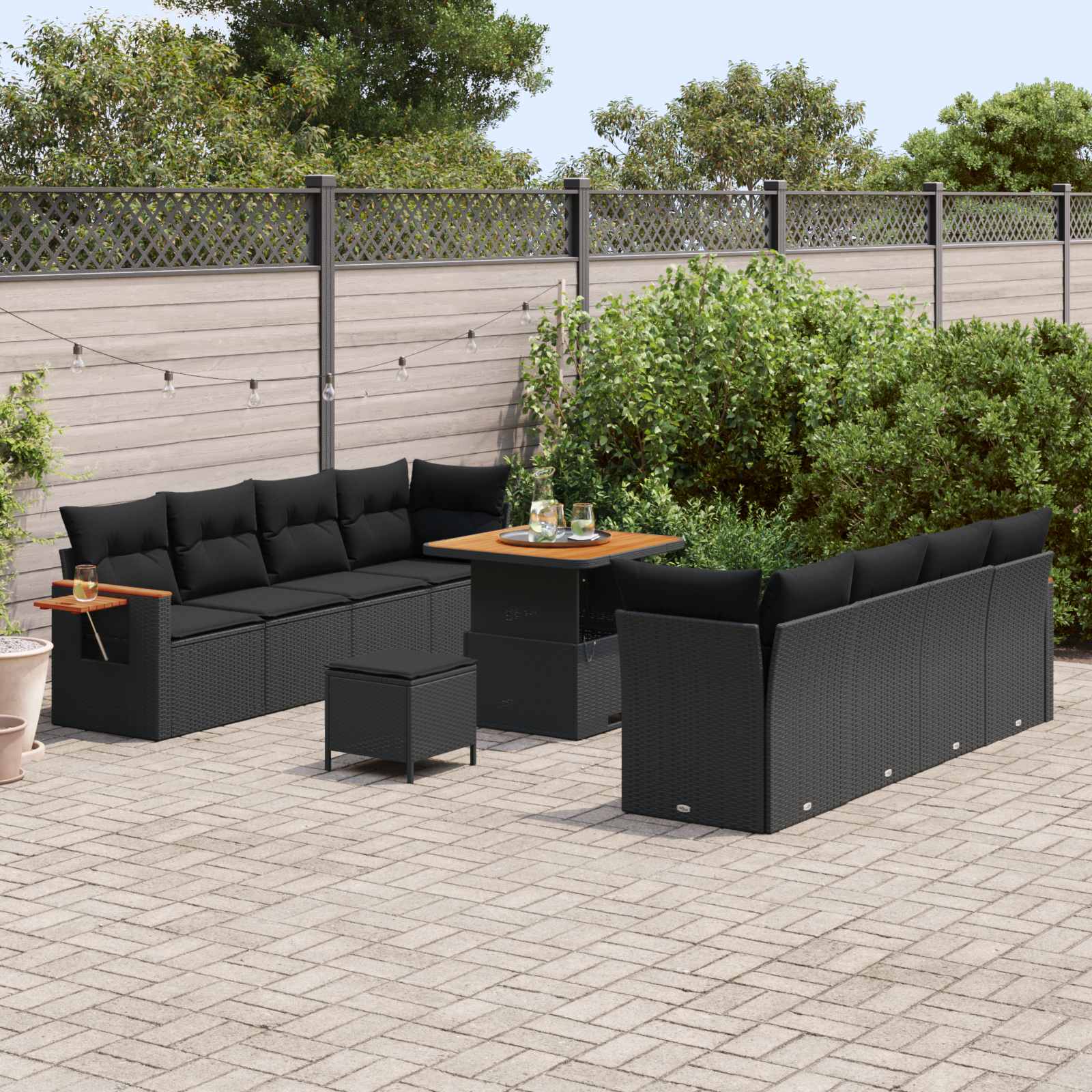 Garden Sofa Set with Cushion 11 pcs Black