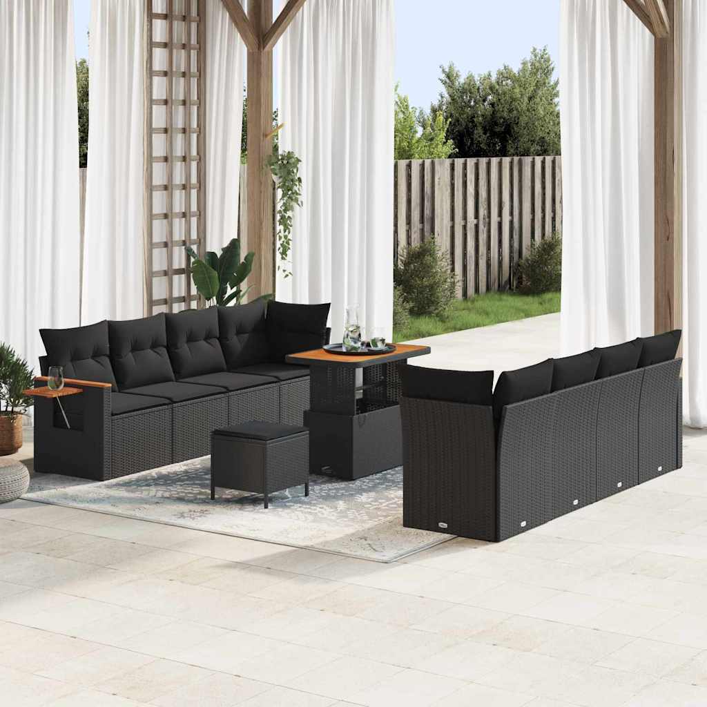 Garden Sofa Set with Cushion 11 pcs Black 90 x 55 x 71 cm