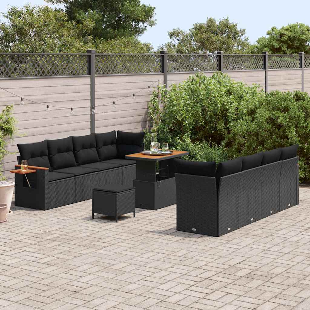 Garden Sofa Set with Cushion 11 pcs Black 90 x 55 x 71 cm