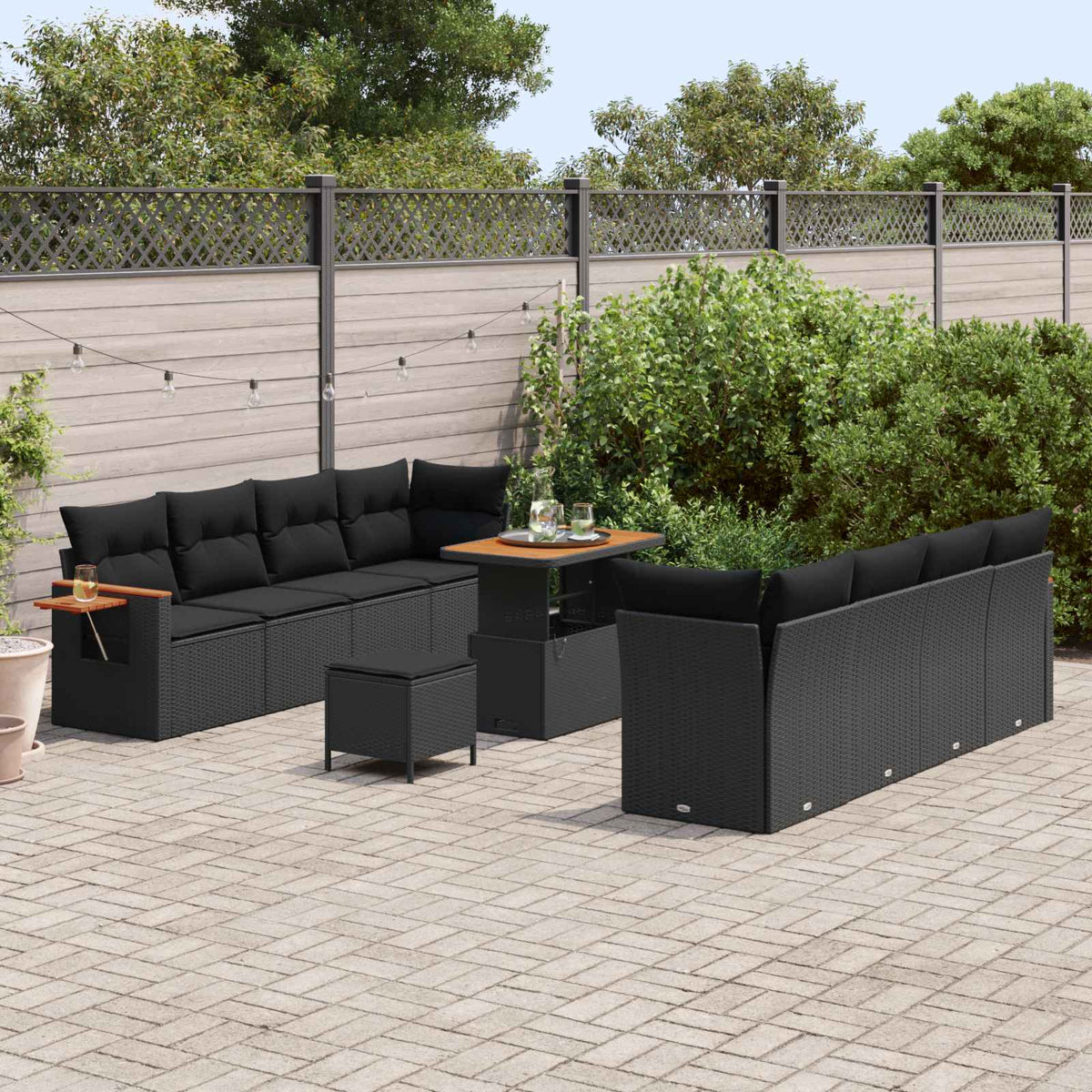 Garden Sofa Set with Cushion 11 pcs Black