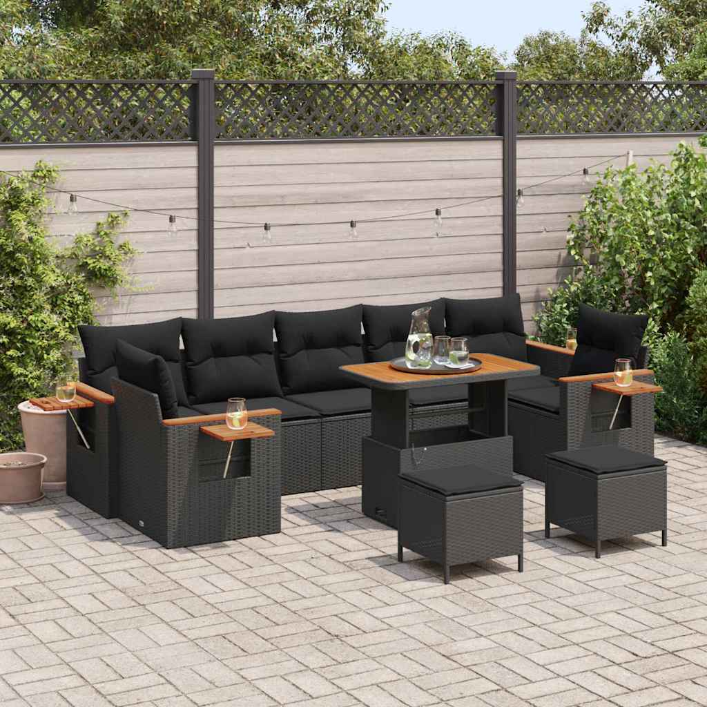 Garden Sofa Set with Cushion Manual 10 pcs Black