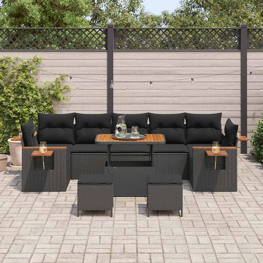 Garden Sofa Set with Cushion Manual 10 pcs Black