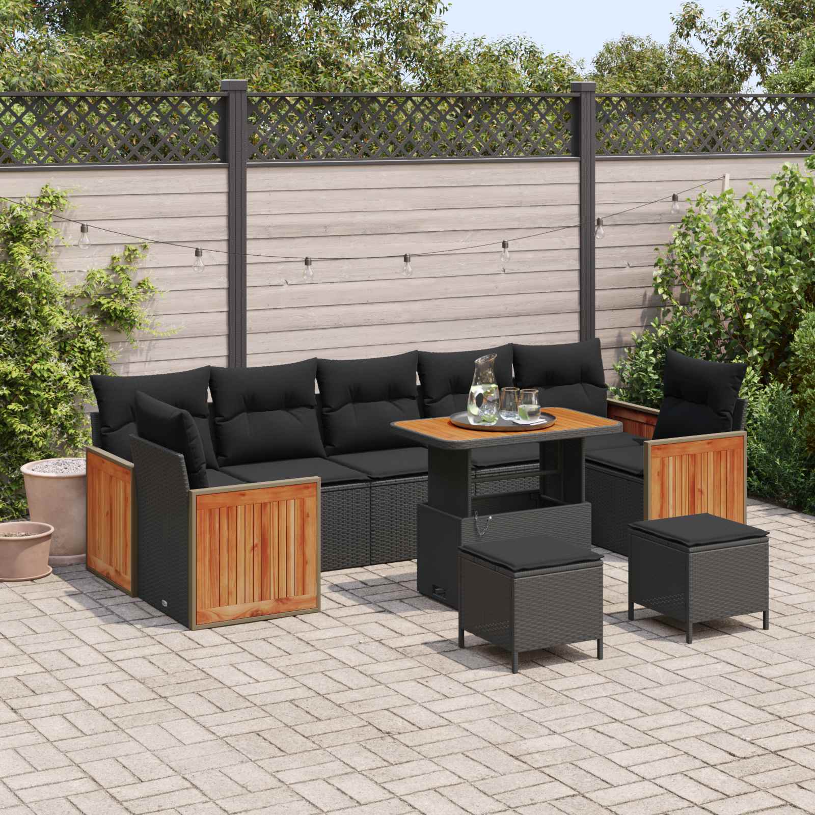 Garden Sofa Set with Cushion 10 pcs Black