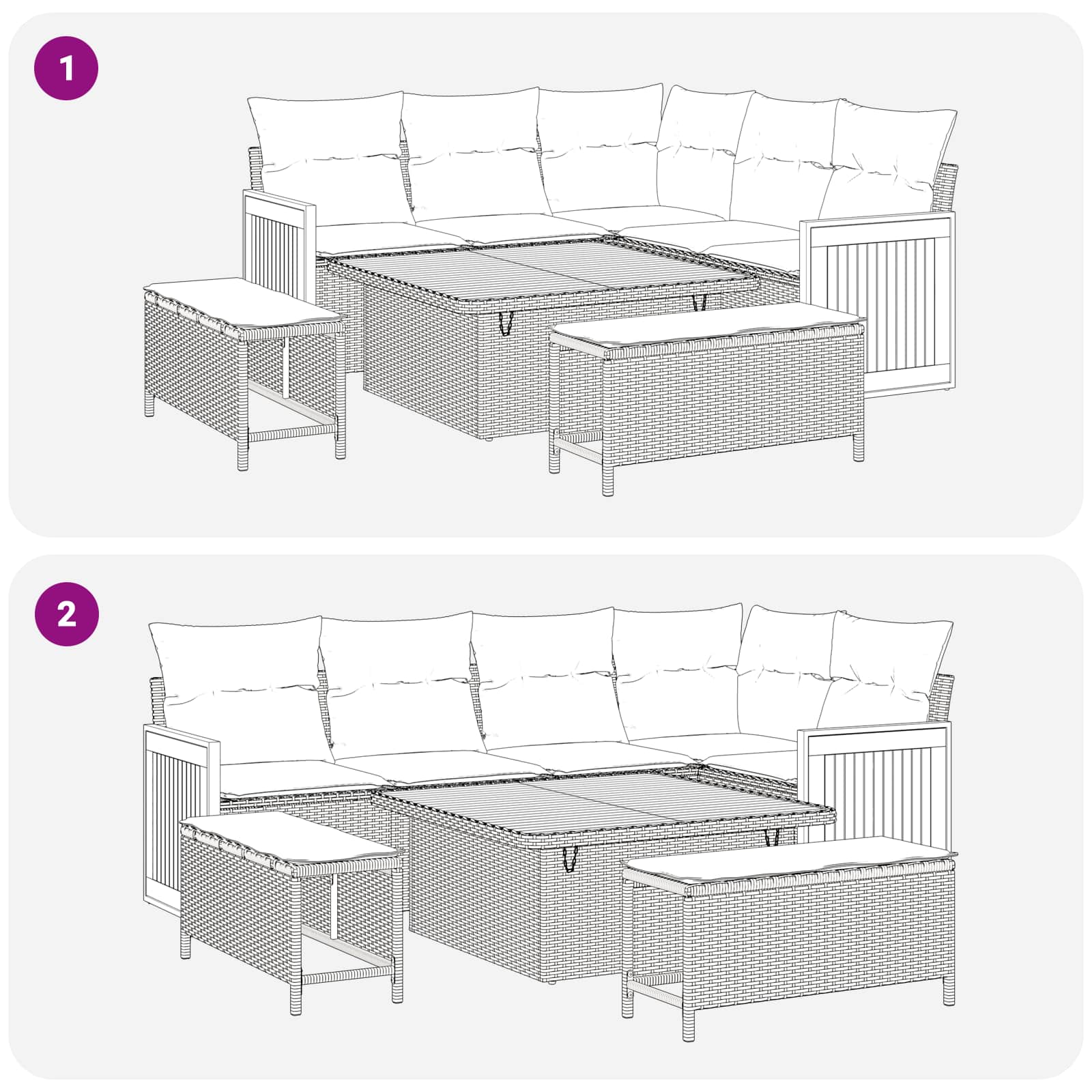 Garden Sofa Set 8 pcs Black Poly Rattan and Powder-Coated Steel