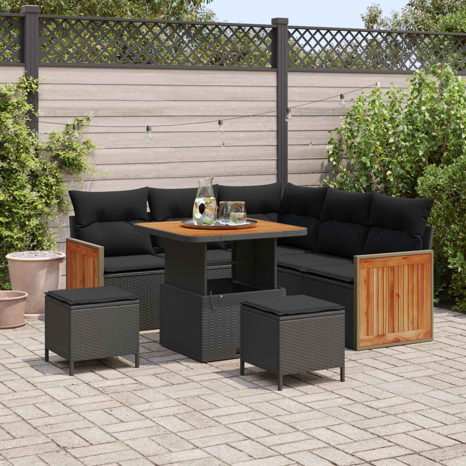 Garden Sofa Set 8 pcs 8-Seater Black