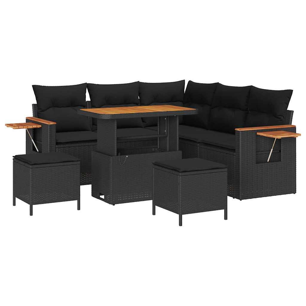Garden Sofa Set with Cushion 8 pcs Black 90 x 55 x 71 cm