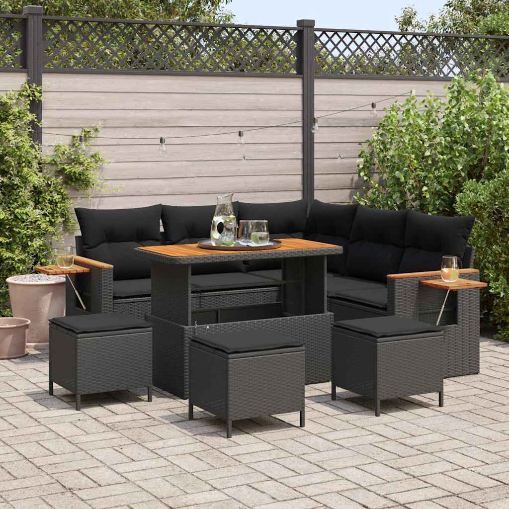 Garden Sofa Set with Cushion 9 pcs Black 110 x 55 x 71 cm