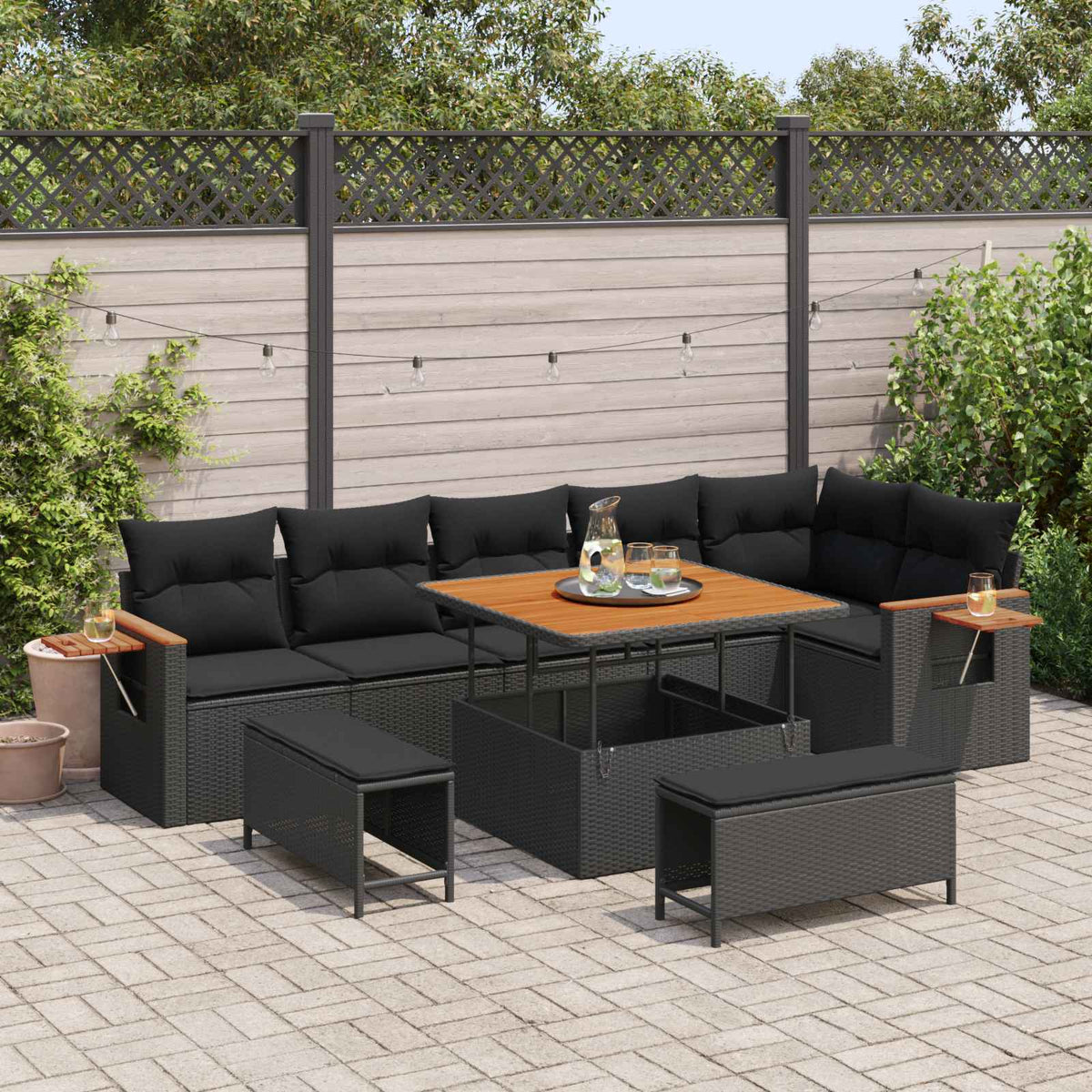 Garden Sofa Set 9 pcs Black Poly Rattan and Powder-Coated Steel