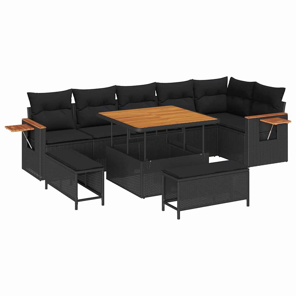 Garden Sofa Set with Cushion 9 pcs Black 100 x 100 x 71 cm